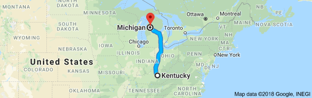 Kentucky to Michigan Auto Transport Route