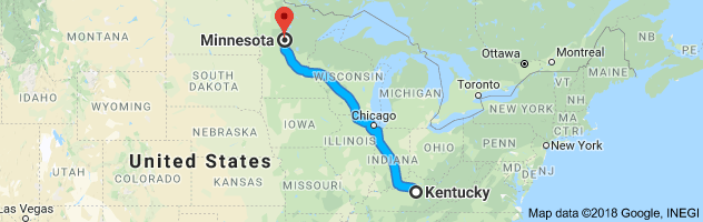Kentucky to Minnesota Auto Transport Route