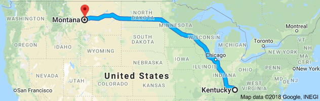 Kentucky to Montana Auto Transport Route