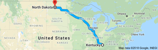 Kentucky to North Dakota Auto Transport Route
