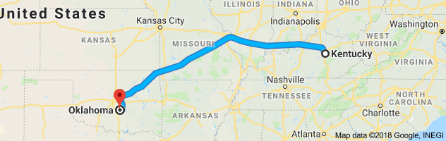 Kentucky to Oklahoma Auto Transport Route