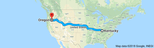 Kentucky to Oregon Auto Transport Route