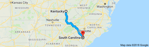 Kentucky to South Carolina Auto Transport Route