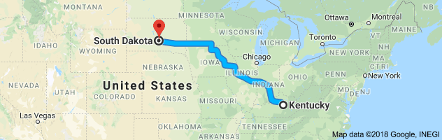 Kentucky to South Dakota Auto Transport Route