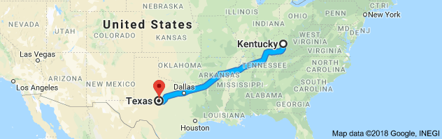 Kentucky to Texas Auto Transport Route