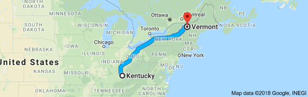 Kentucky to Vermont Auto Transport Route