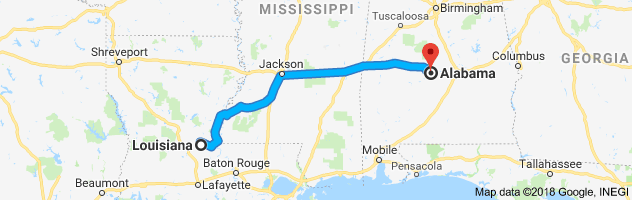 Louisiana to Alabama Auto Transport Route