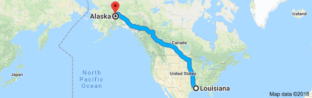 Louisiana to Alaska Auto Transport Route