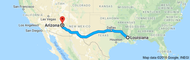 Louisiana to Arizona Auto Transport Route