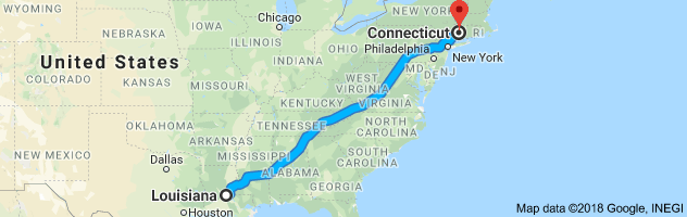 Louisiana to Connecticut Auto Transport Route