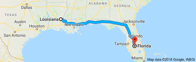 Louisiana to Florida Auto Transport Route
