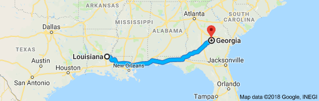 Louisiana to Georgia Auto Transport Route