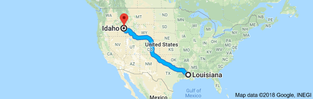 Louisiana to Idaho Auto Transport Route