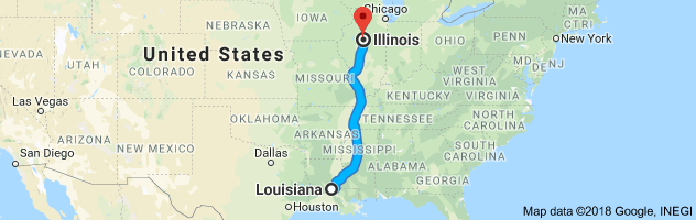 Louisiana to Illinois Auto Transport Route