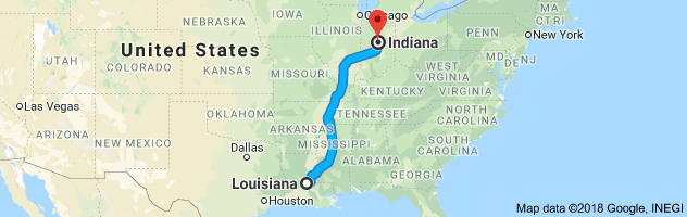 Louisiana to Indiana Auto Transport Route