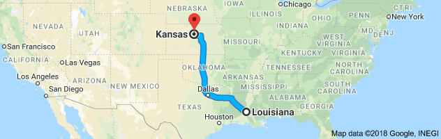 Louisiana to Kansas Auto Transport Route