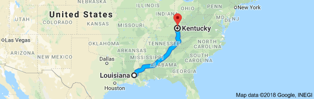 Louisiana to Kentucky Auto Transport Route