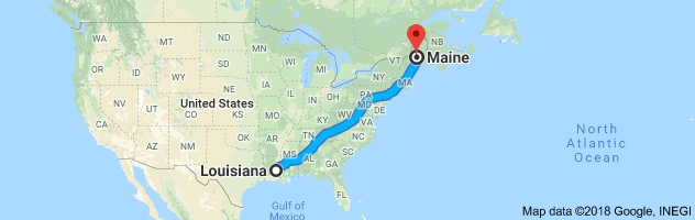 Louisiana to Maine Auto Transport Route