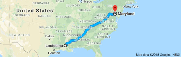 Louisiana to Maryland Auto Transport Route