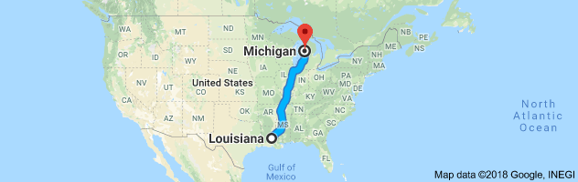 Louisiana to Michigan Auto Transport Route
