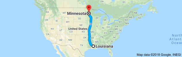 Louisiana to Minnesota Auto Transport Route