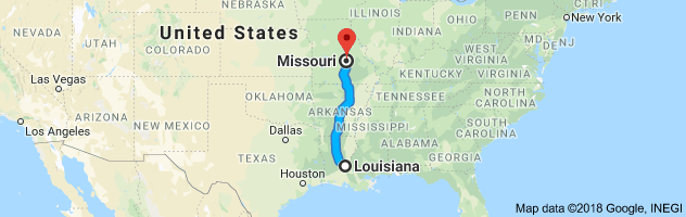 Louisiana to Missouri Auto Transport Route