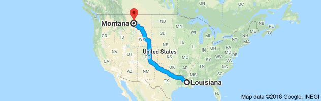 Louisiana to Montana Auto Transport Route