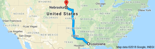 Louisiana to Nebraska Auto Transport Route