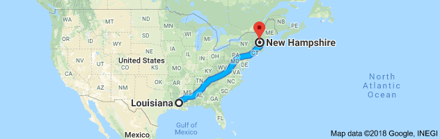 Louisiana to New Hampshire Auto Transport Route