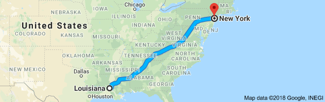 Louisiana to New York Auto Transport Route