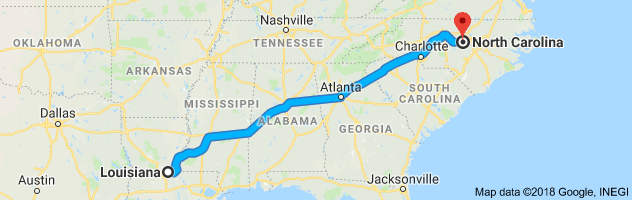 Louisiana to North Carolina Auto Transport Route