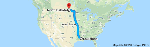 Louisiana to North Dakota Auto Transport Route
