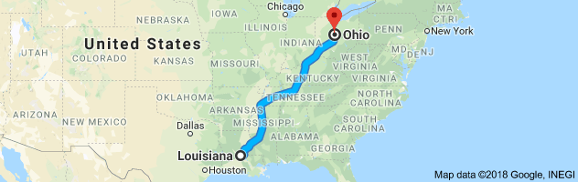 Louisiana to Ohio Auto Transport Route