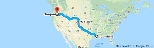 Louisiana to Oregon Auto Transport Route