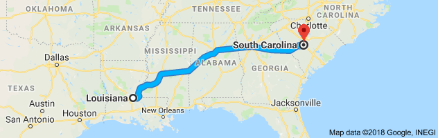 Louisiana to South Carolina Auto Transport Route