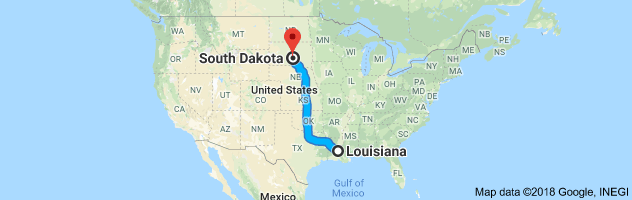 Louisiana to South Dakota Auto Transport Route