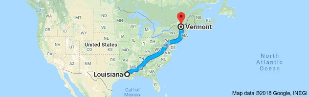 Louisiana to Vermont Auto Transport Route