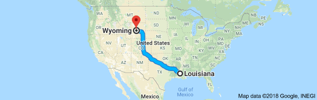 Louisiana to Wyoming Auto Transport Route