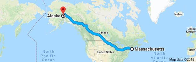 Massachusetts to Alaska Auto Transport Route