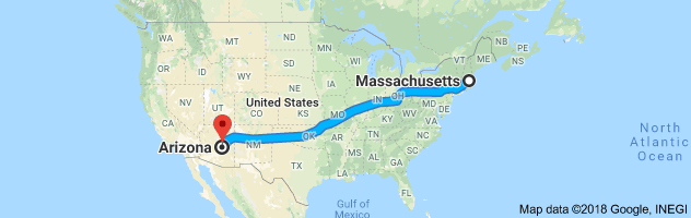 Massachusetts to Arizona Auto Transport Route