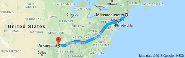 Massachusetts to Arkansas Auto Transport Route
