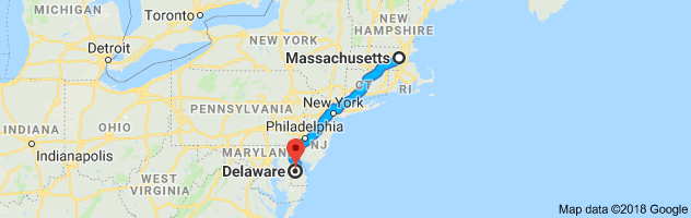 Massachusetts to Delaware Auto Transport Route