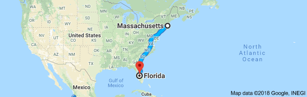 Massachusetts to Florida Auto Transport Route