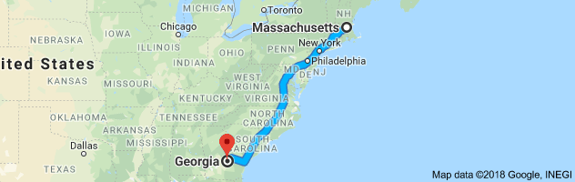 Massachusetts to Georgia Auto Transport Route