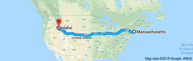 Massachusetts to Idaho Auto Transport Route