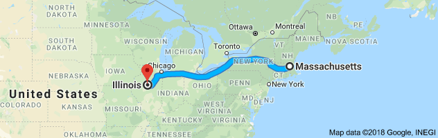 Massachusetts to Illinois Auto Transport Route