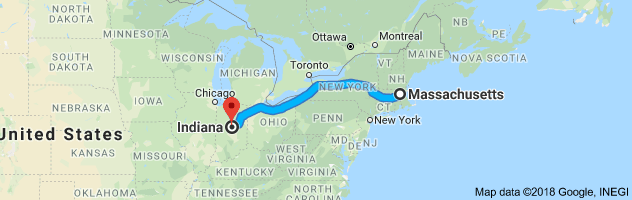 Massachusetts to Indiana Auto Transport Route