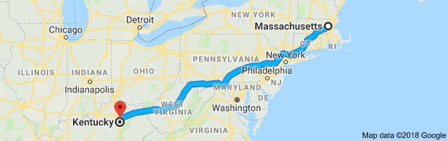 Massachusetts to Kentucky Auto Transport Route