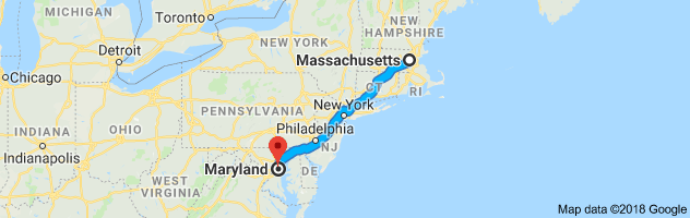 Massachusetts to Maryland Auto Transport Route