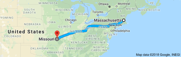 Massachusetts to Missouri Auto Transport Route